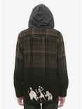 Our Universe Disney The Haunted Mansion Dip-Dye Plaid Hooded Flannel Button-Up, BLACK, alternate