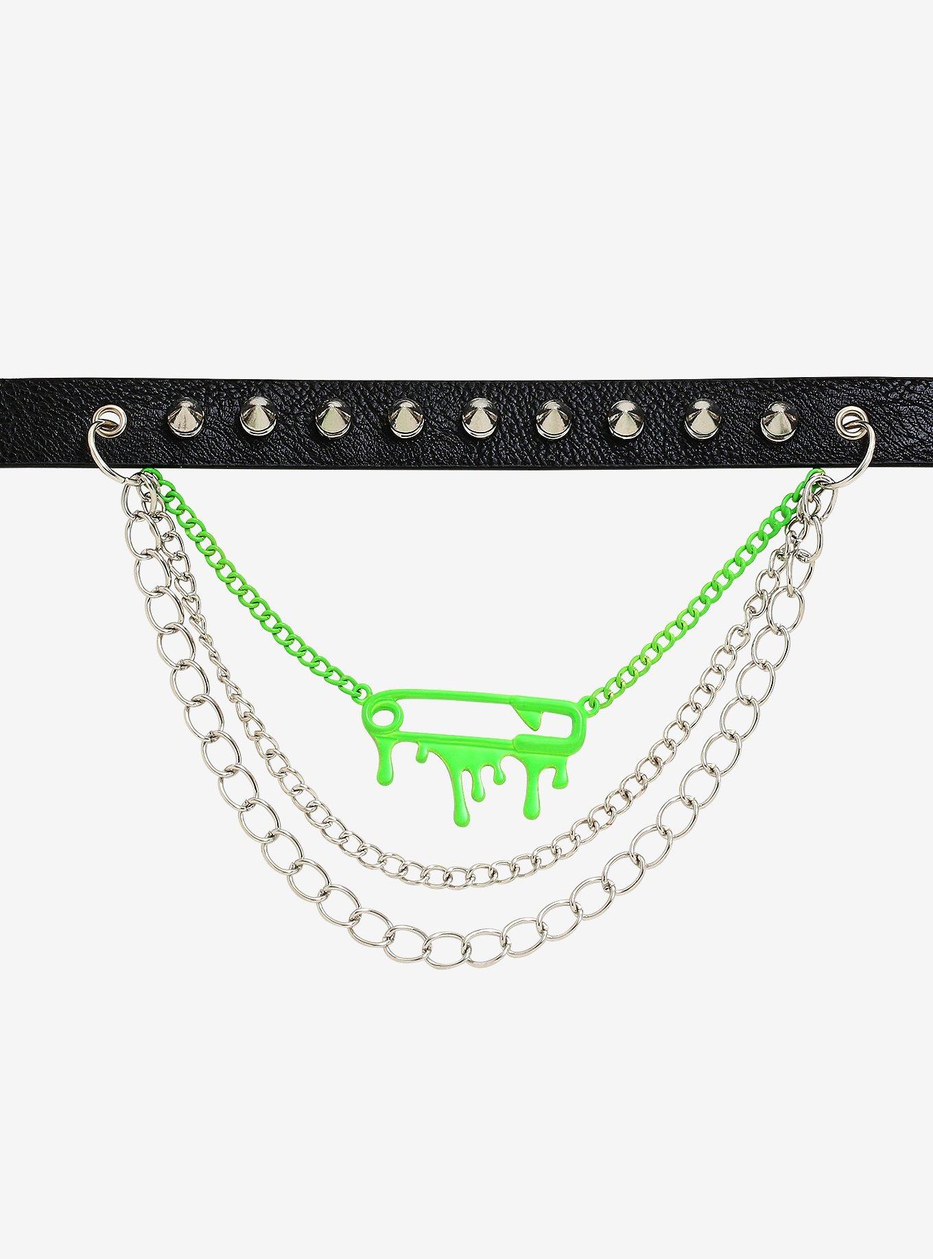 Weirdo's Gang Studs & Chains Safety Pin Faux Leather Choker, , alternate