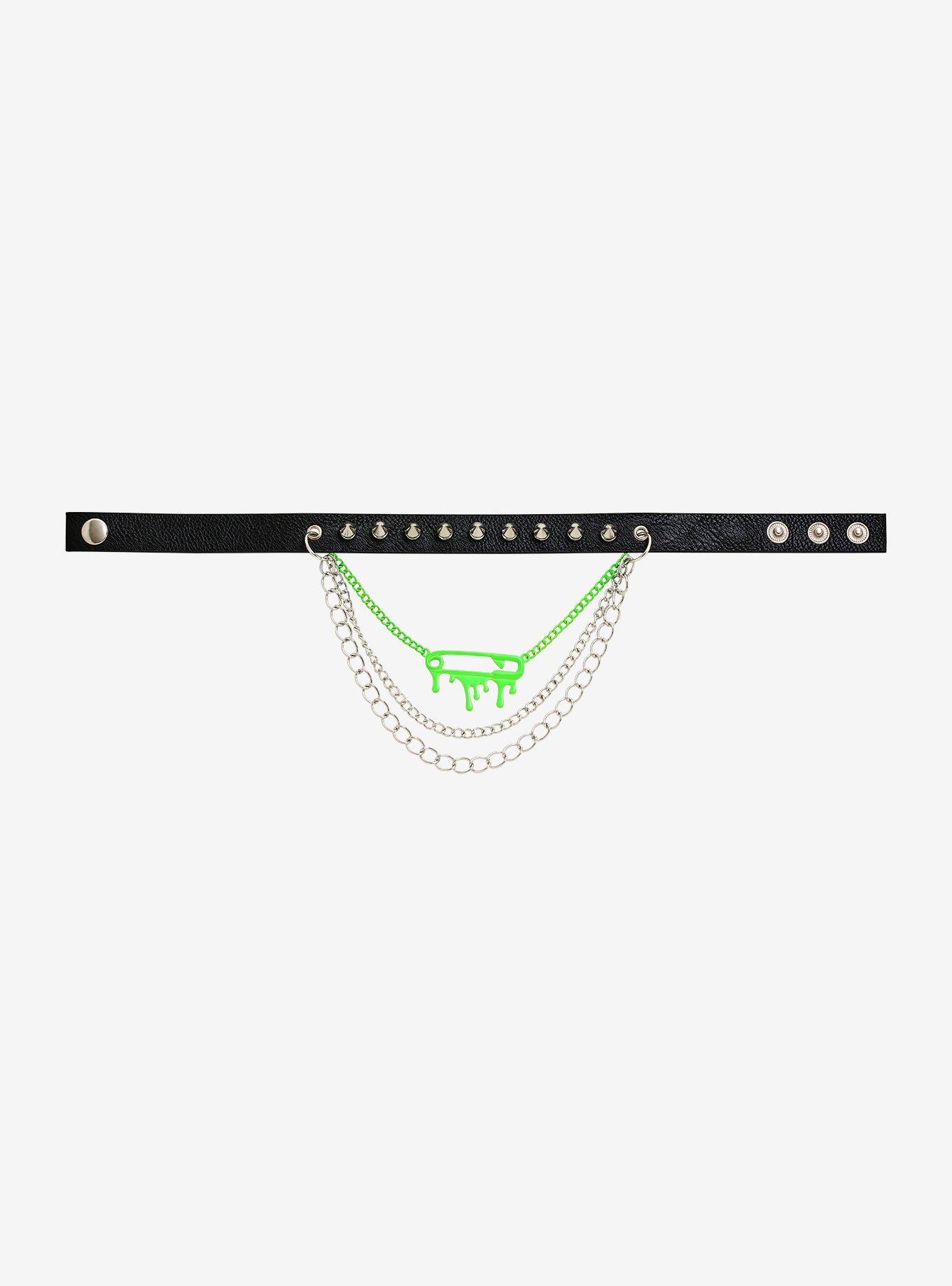 Weirdo's Gang Studs & Chains Safety Pin Faux Leather Choker, , alternate