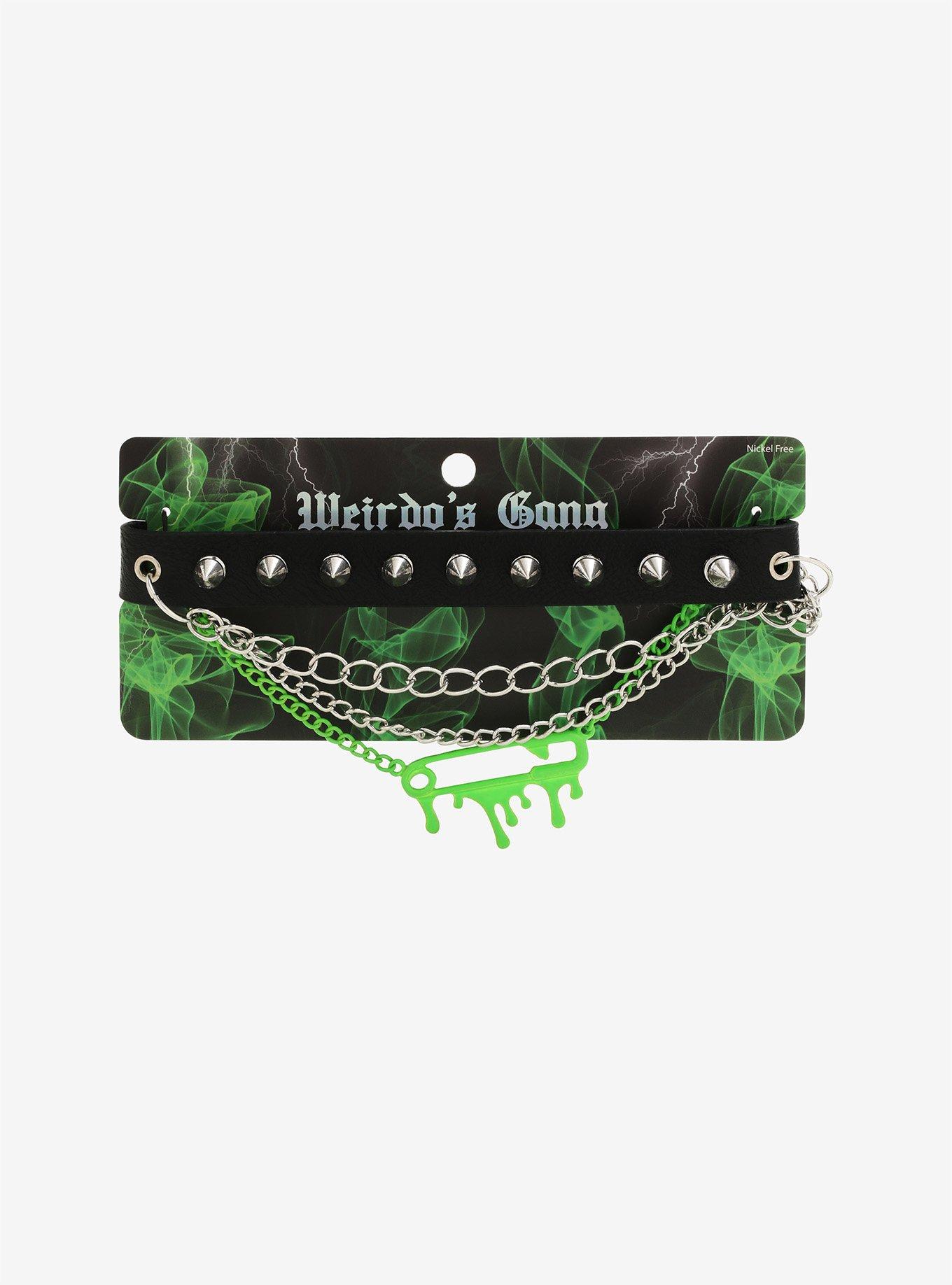 Weirdo's Gang Studs & Chains Safety Pin Faux Leather Choker, , alternate