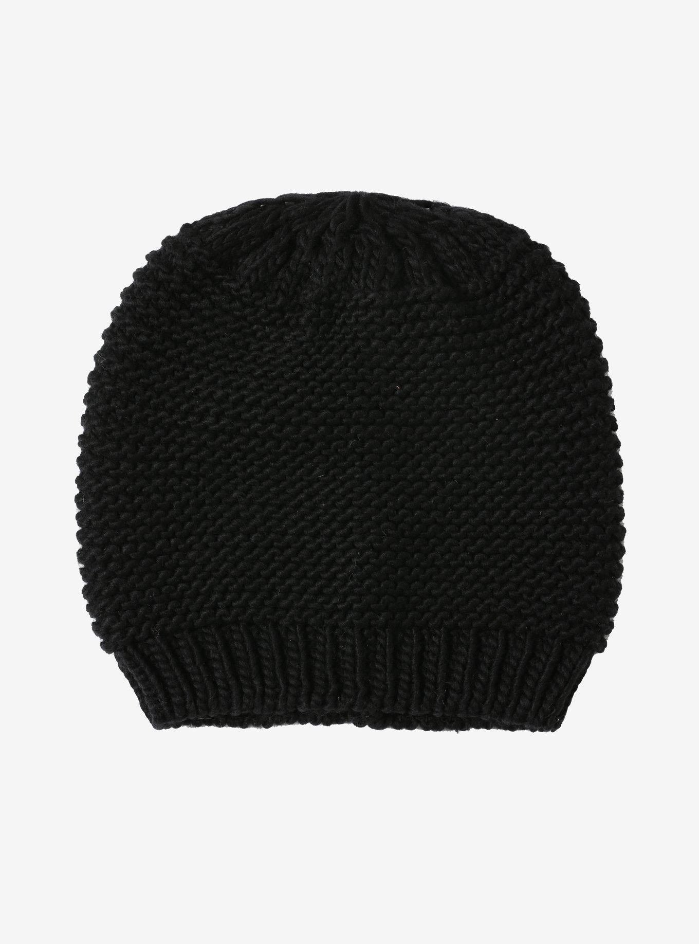 Black Heavy Knit Slouch Beanie, , alternate