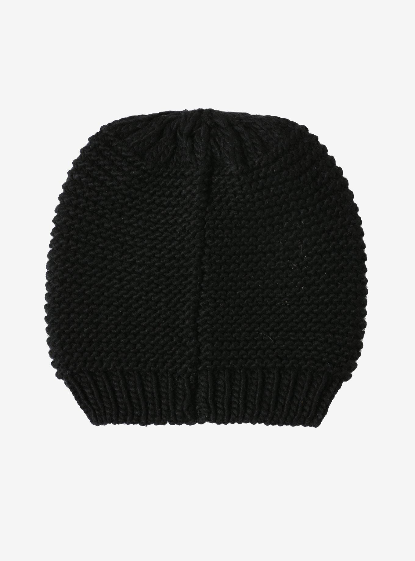 Black Heavy Knit Slouch Beanie, , alternate