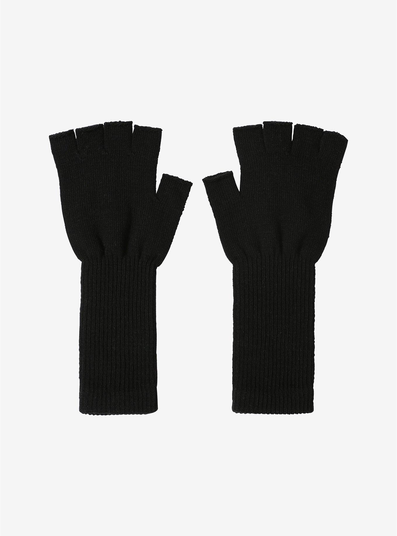 Black Extended Cuff Fingerless Gloves, , alternate