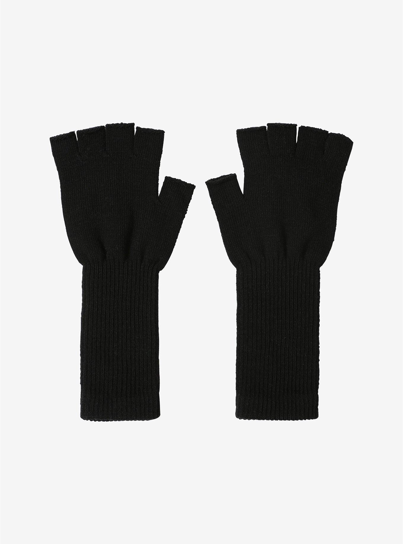 Black Extended Cuff Fingerless Gloves, , alternate