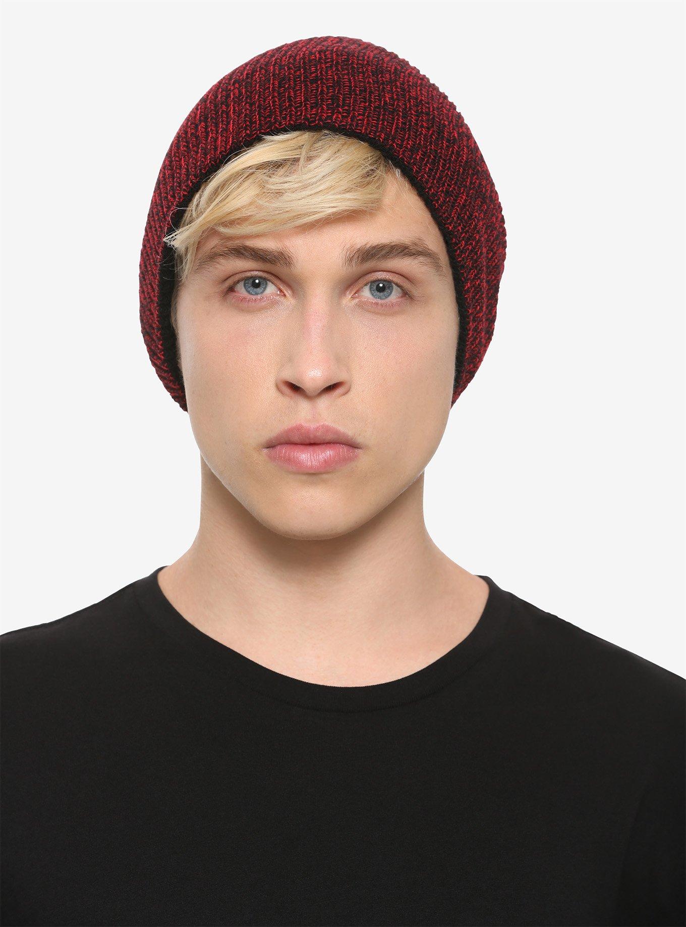 Red Marled Reversible Beanie, , alternate