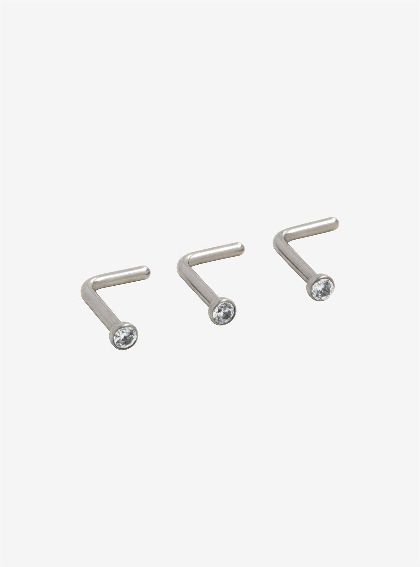 Titanium Nose Stud With Gem 3 Pack, SILVER, alternate