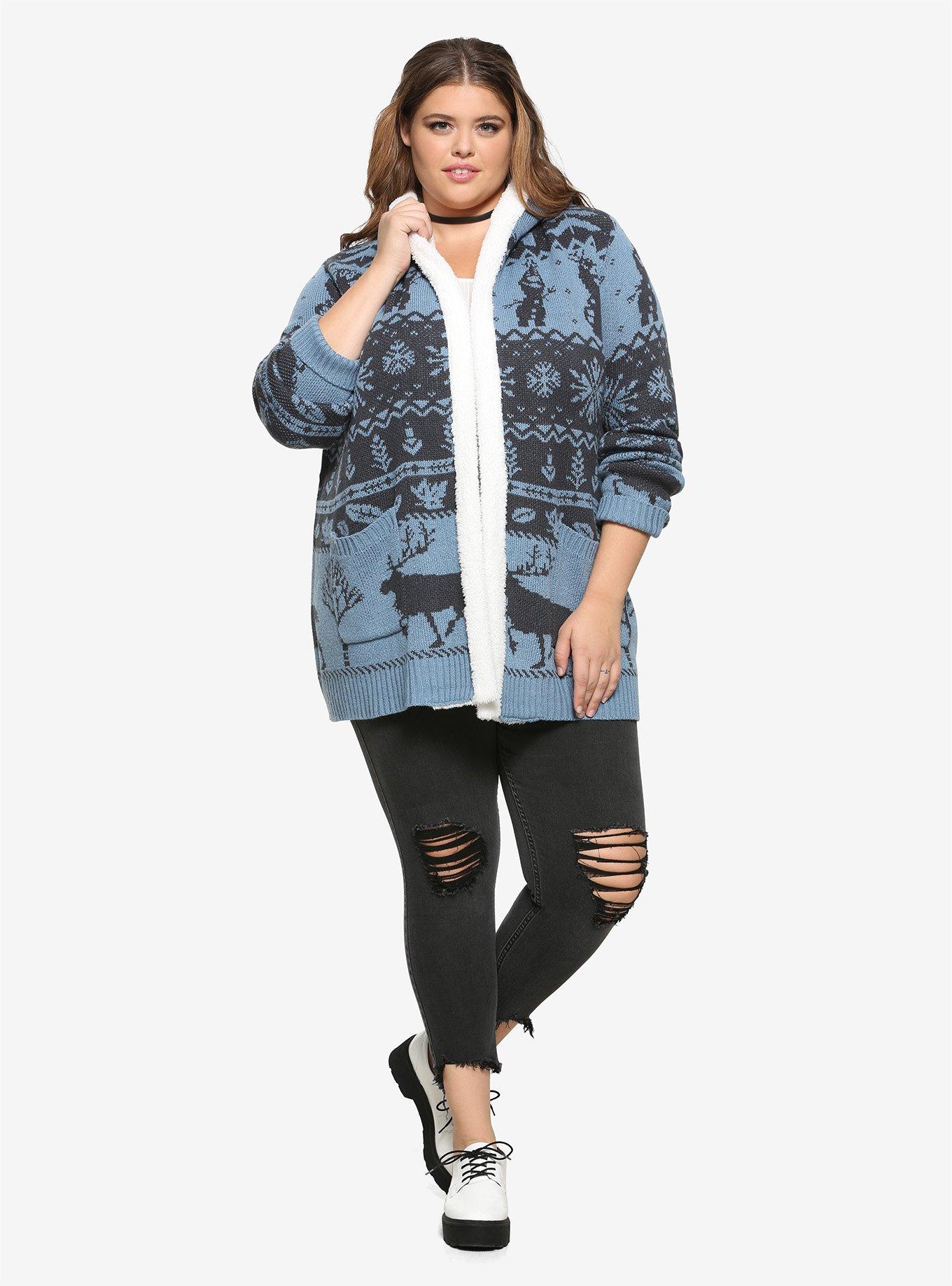 Her Universe Disney Frozen 2 Nordic Folk Pattern Sherpa Open Cardigan Plus Size, , alternate