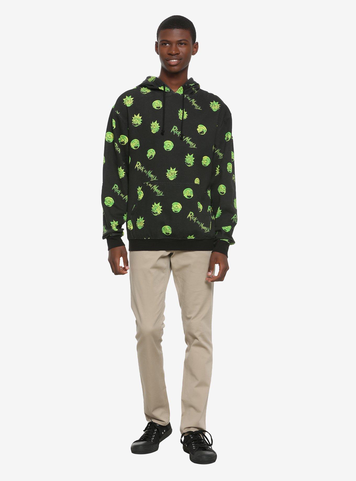 Rick And Morty Green Faces Hoodie, GREEN, alternate