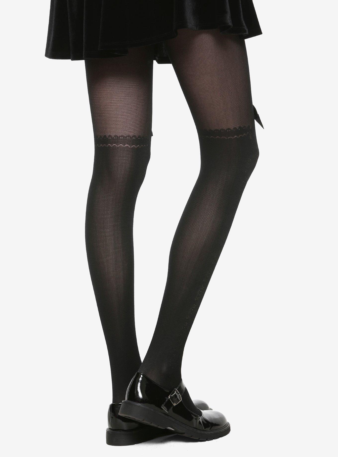 Faux Lace-Up Bow Tights, , alternate