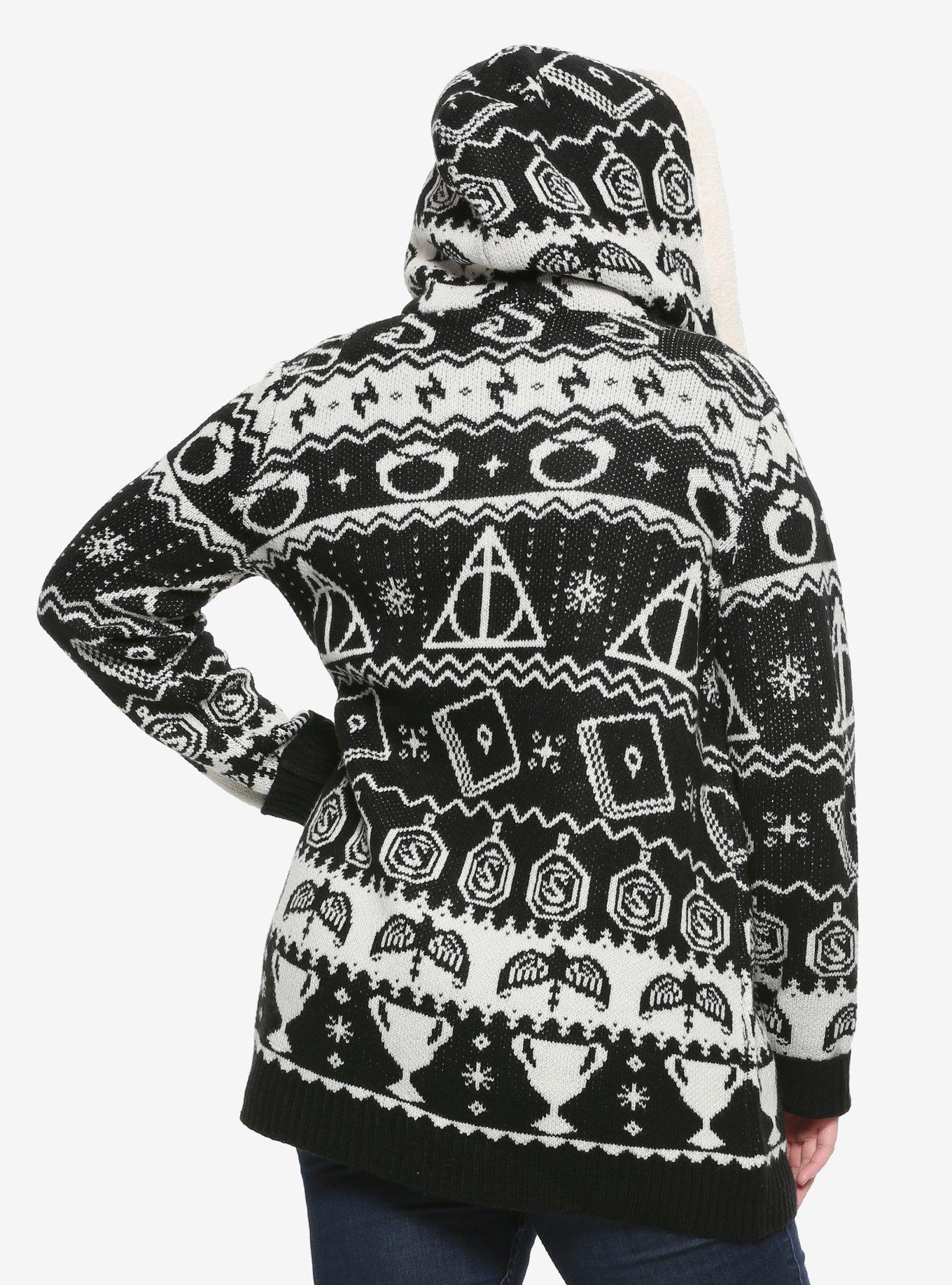 Harry Potter Horcrux Fair Isle Sherpa Open Cardigan Plus Size, , alternate