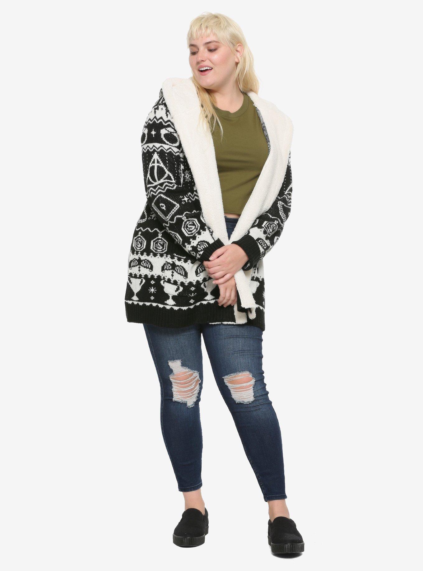 Harry Potter Horcrux Fair Isle Sherpa Open Cardigan Plus Size, , alternate