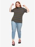 Black & Rainbow Stripe Mock Neck Girls T-Shirt Plus Size, MULTI, alternate
