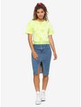 Green & White Tie-Dye Elastic Waistband Girls Crop T-Shirt, GREEN, alternate