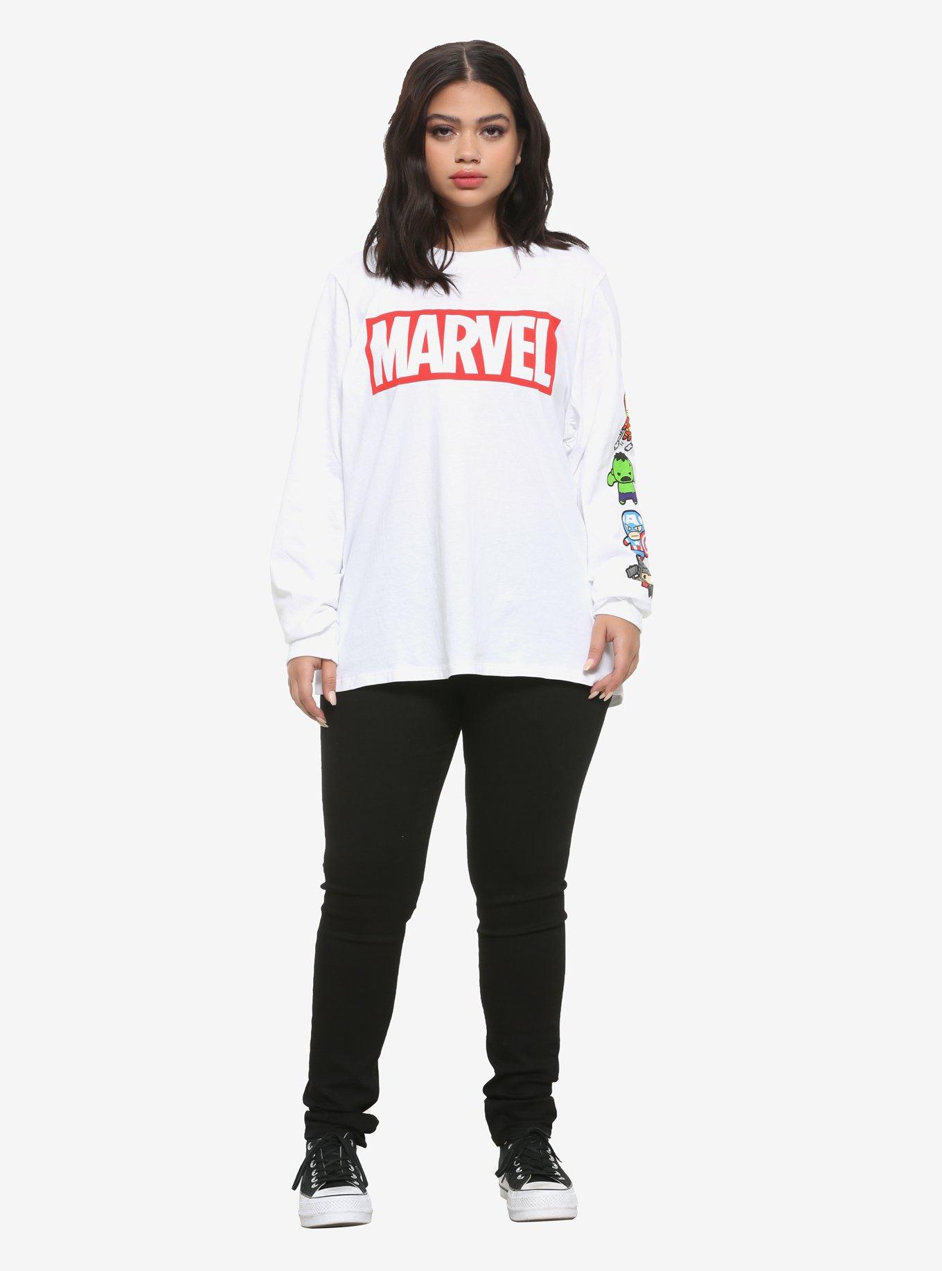 Marvel Logo & Chibi Heroes Girls Long-Sleeve T-Shirt Plus Size, MULTI, alternate