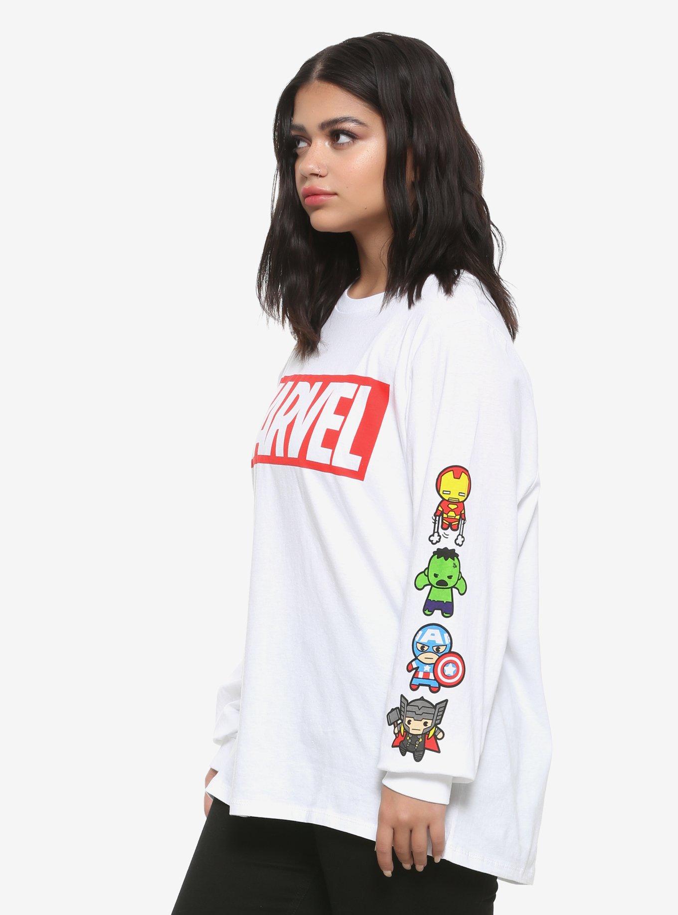 Marvel Logo & Chibi Heroes Girls Long-Sleeve T-Shirt Plus Size, MULTI, alternate