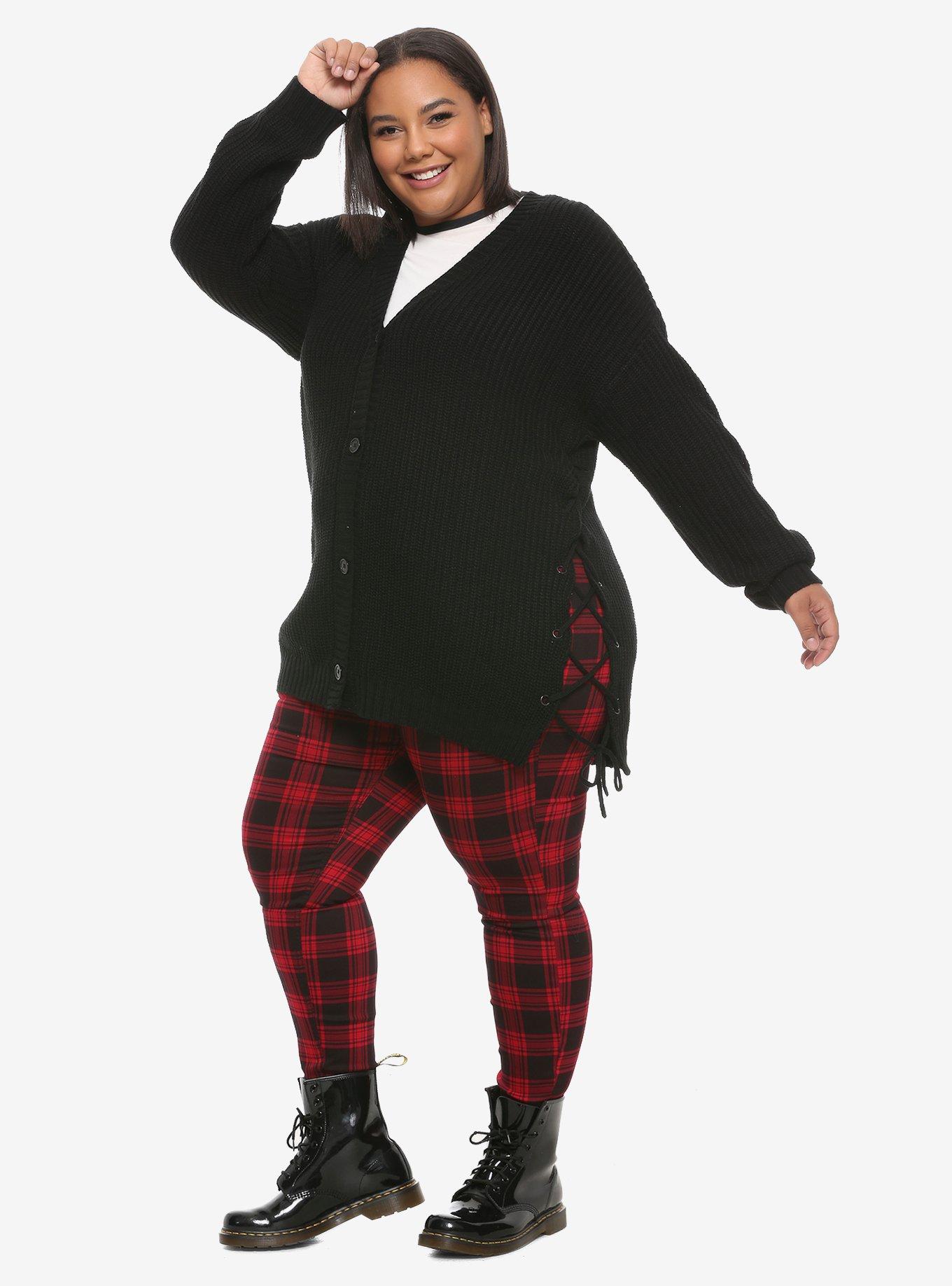 Black Side-Lacing Girls Cardigan Plus Size, BLACK, alternate