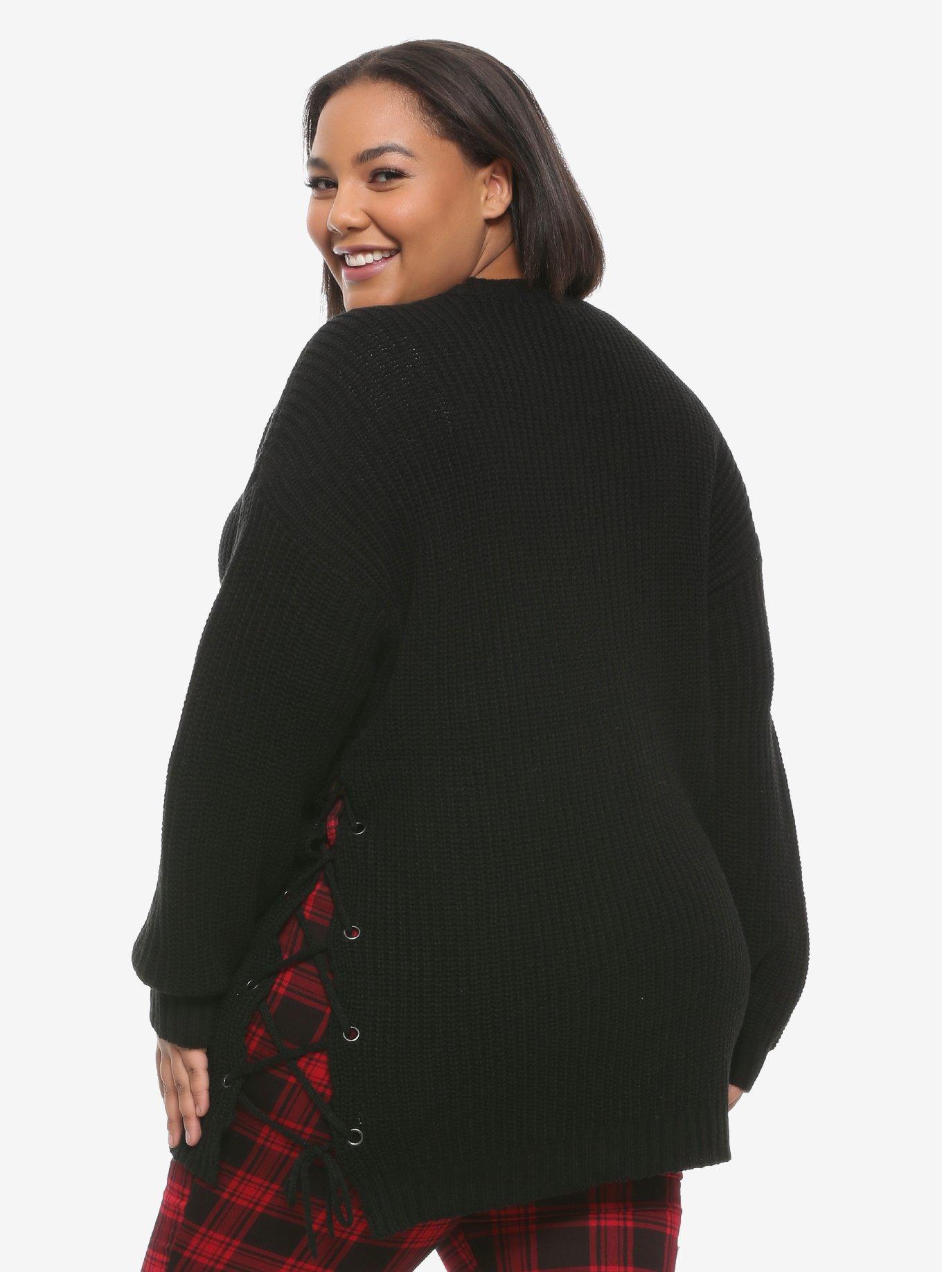 Black Side-Lacing Girls Cardigan Plus Size, BLACK, alternate