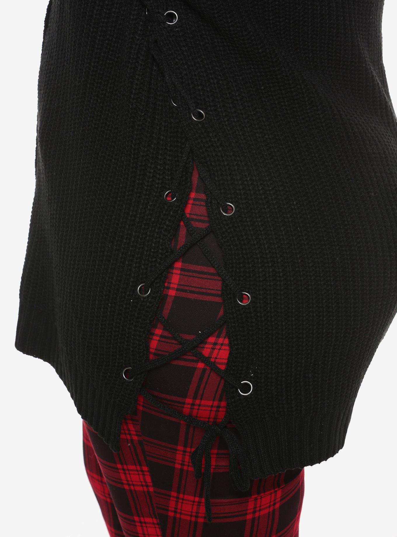 Black Side-Lacing Girls Cardigan Plus Size, BLACK, alternate