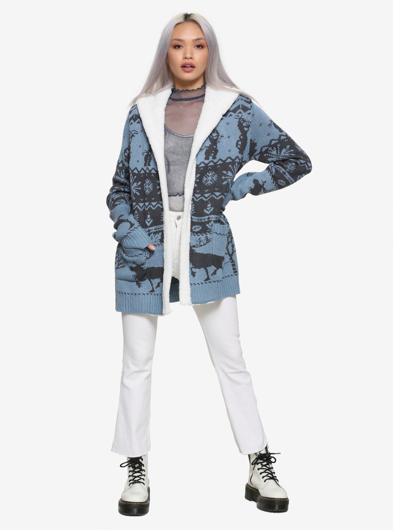 Her Universe Disney Frozen 2 Nordic Folk Pattern Sherpa Girls Open Cardigan, MULTI, alternate