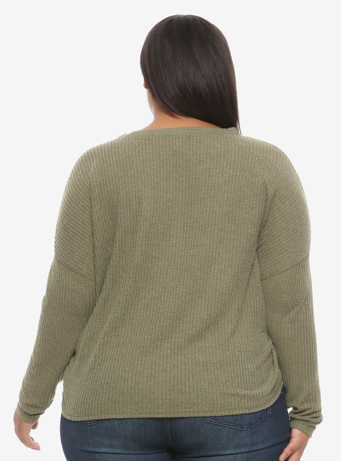 Olive Thermal Girls Crop Cardigan Plus Size, OLIVE, alternate
