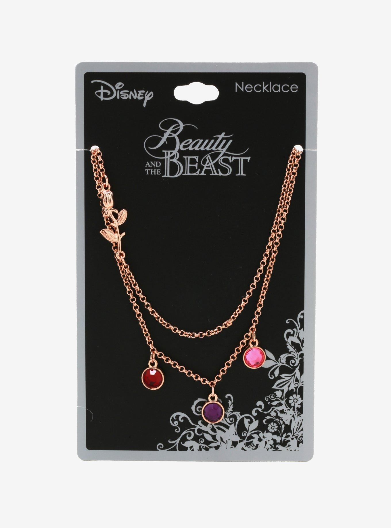 Disney Beauty And The Beast Rose Gem Layered Necklace, , alternate