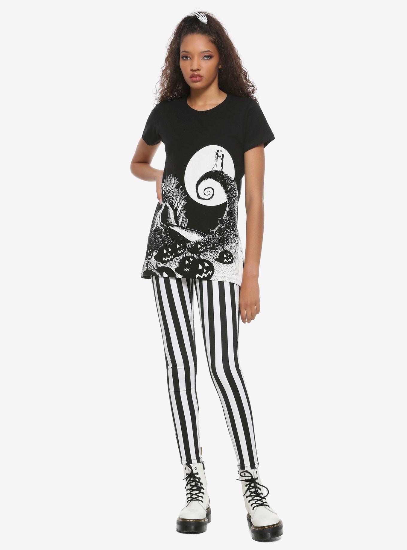 The Nightmare Before Christmas Black & White Spiral Hill Girls T-Shirt, WHITE, alternate