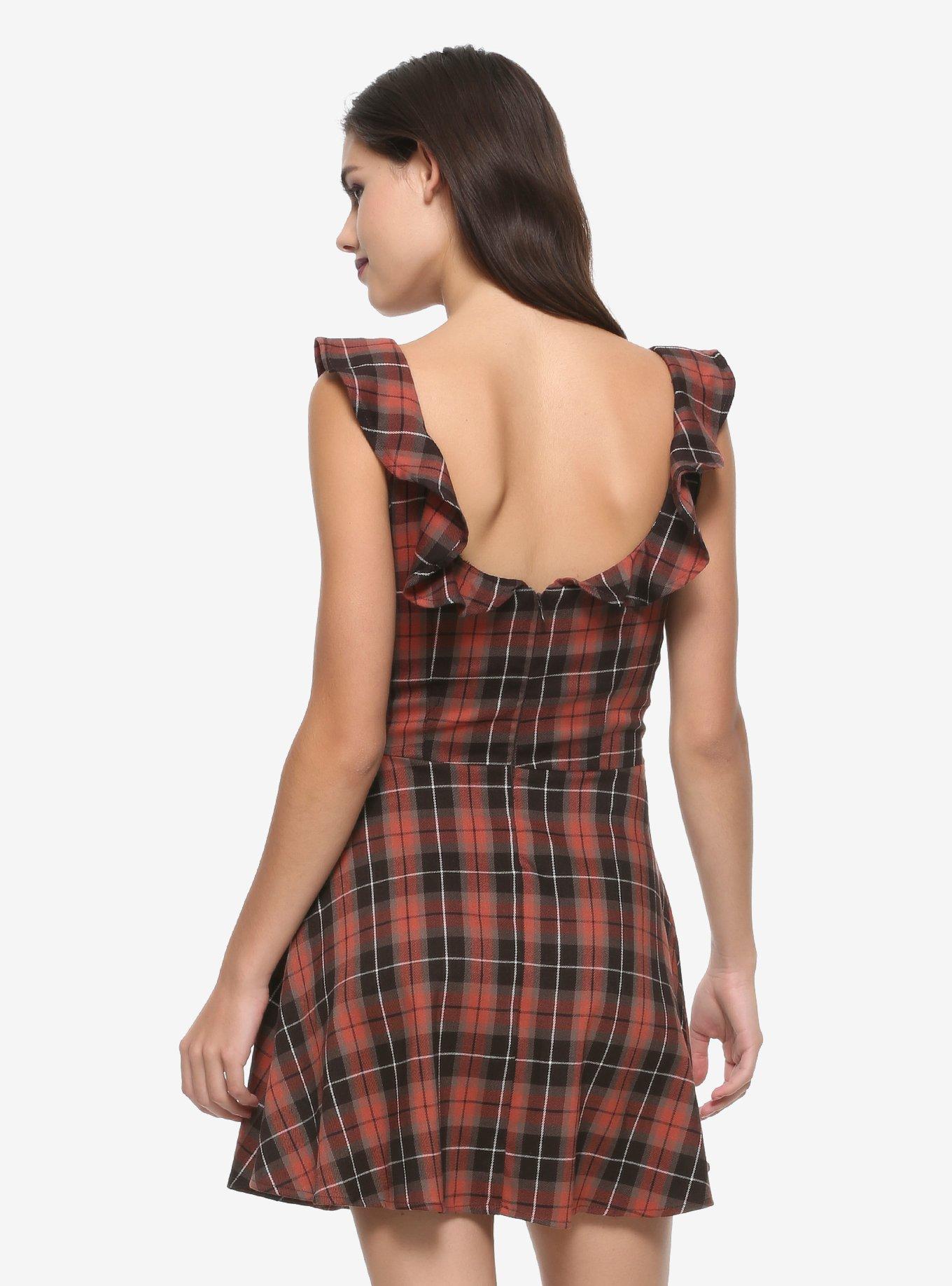 Brown Plaid Ruffle Dress, PLAID, alternate