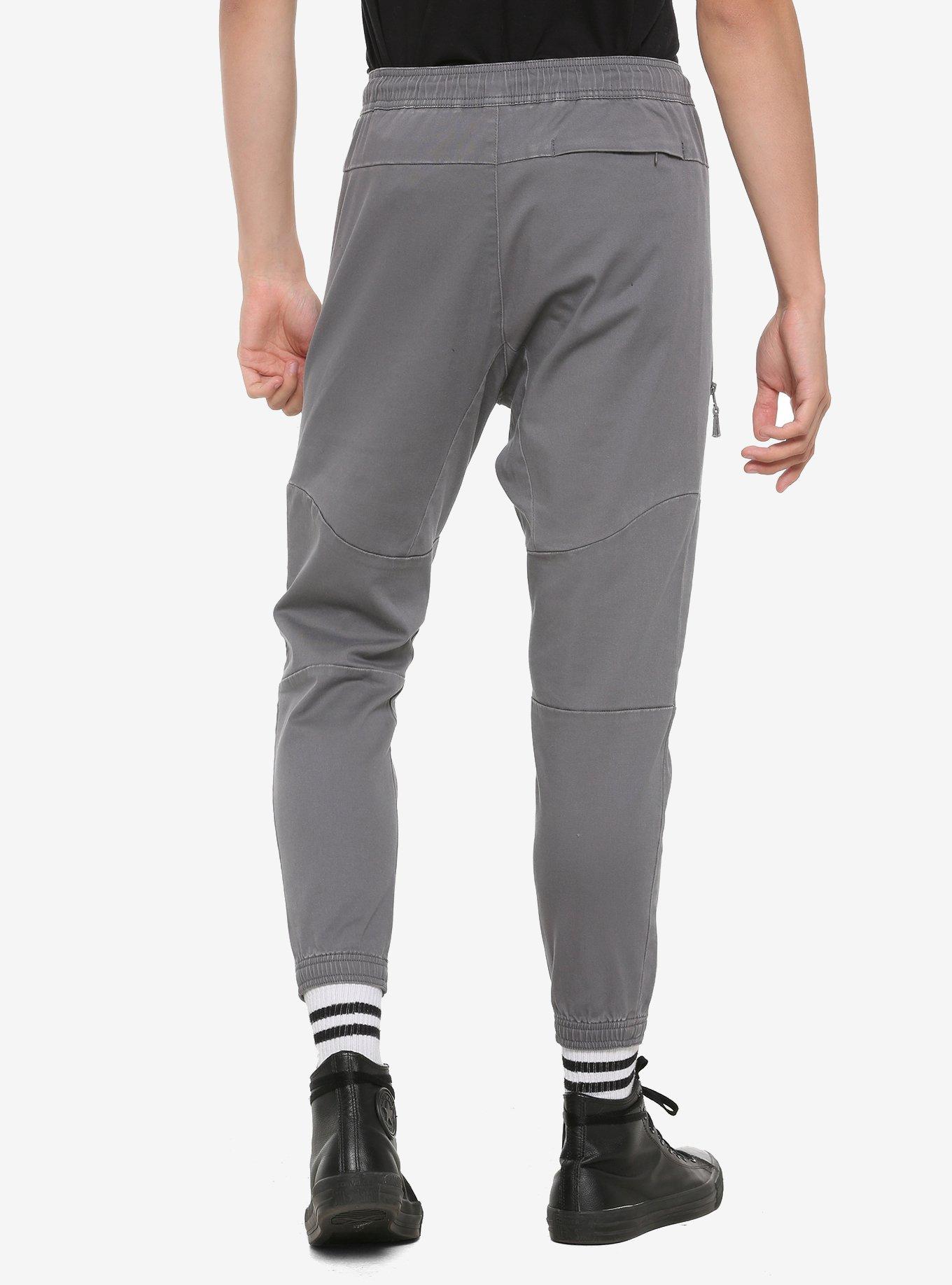 Grey Twill Zipper Jogger Pants, GREY, alternate