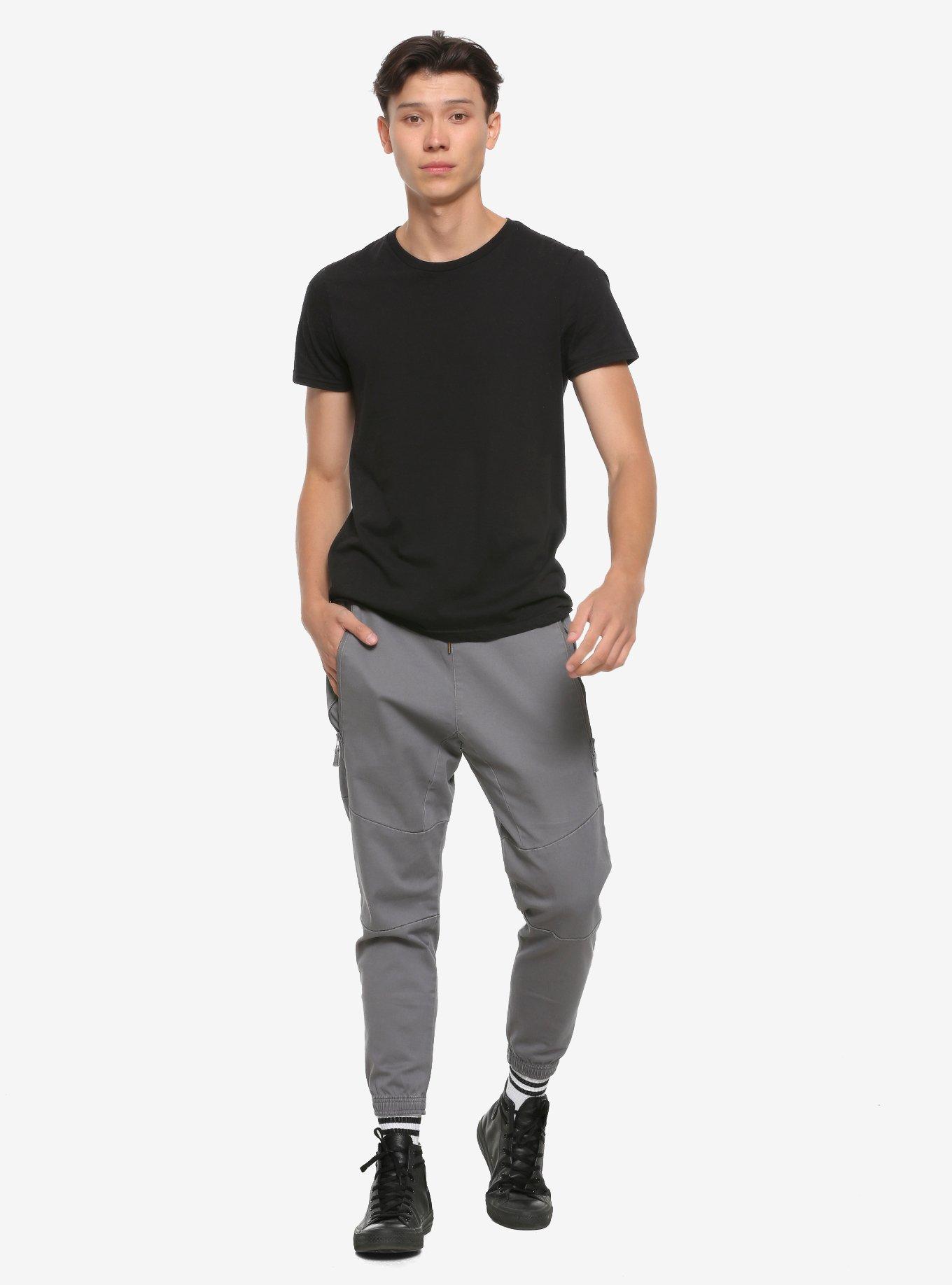 Grey Twill Zipper Jogger Pants, GREY, alternate