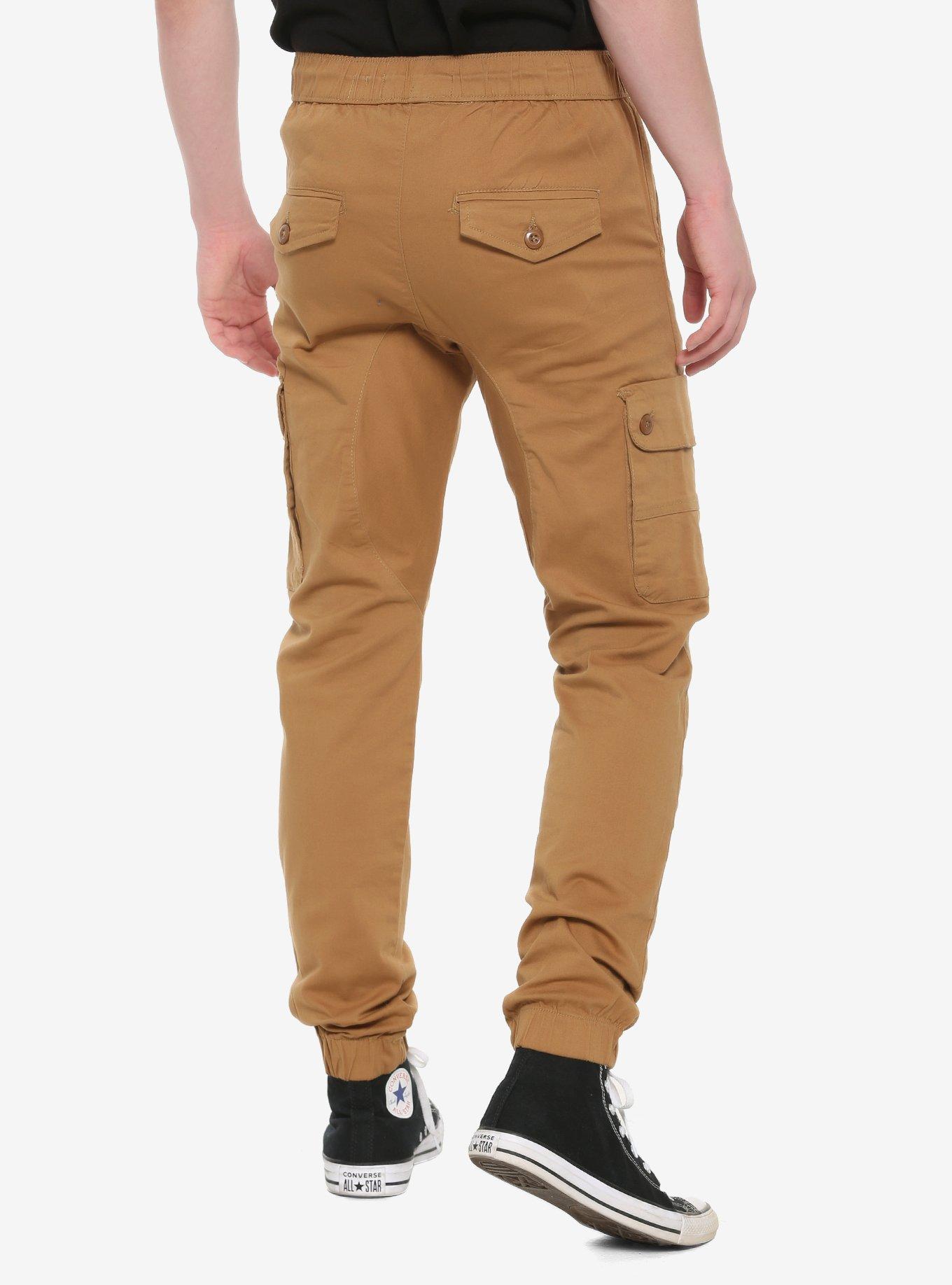 Khaki Drawstring Cargo Pants, KHAKI, alternate