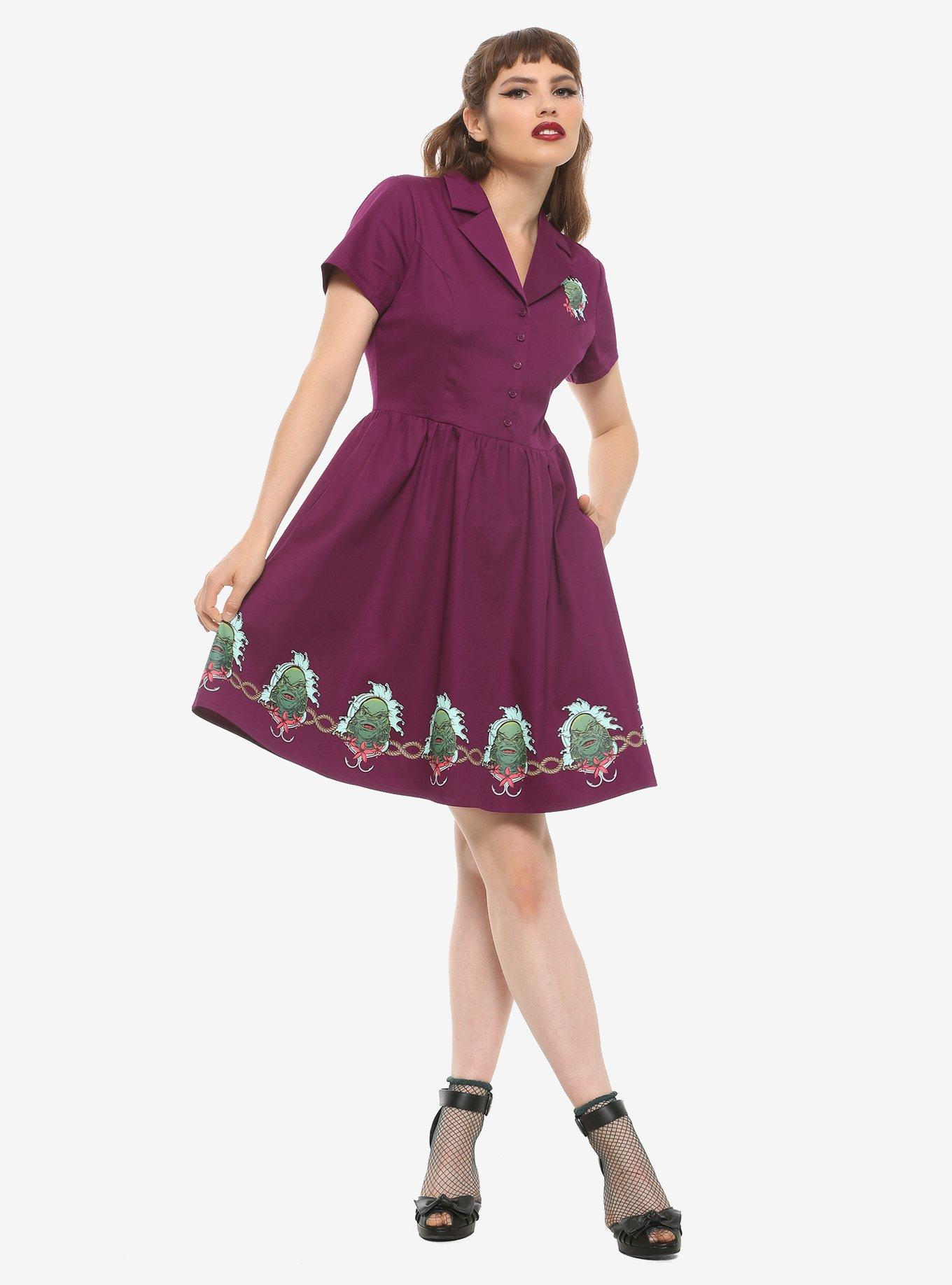 Universal Monsters Creature From The Black Lagoon Retro Dress, PURPLE, alternate
