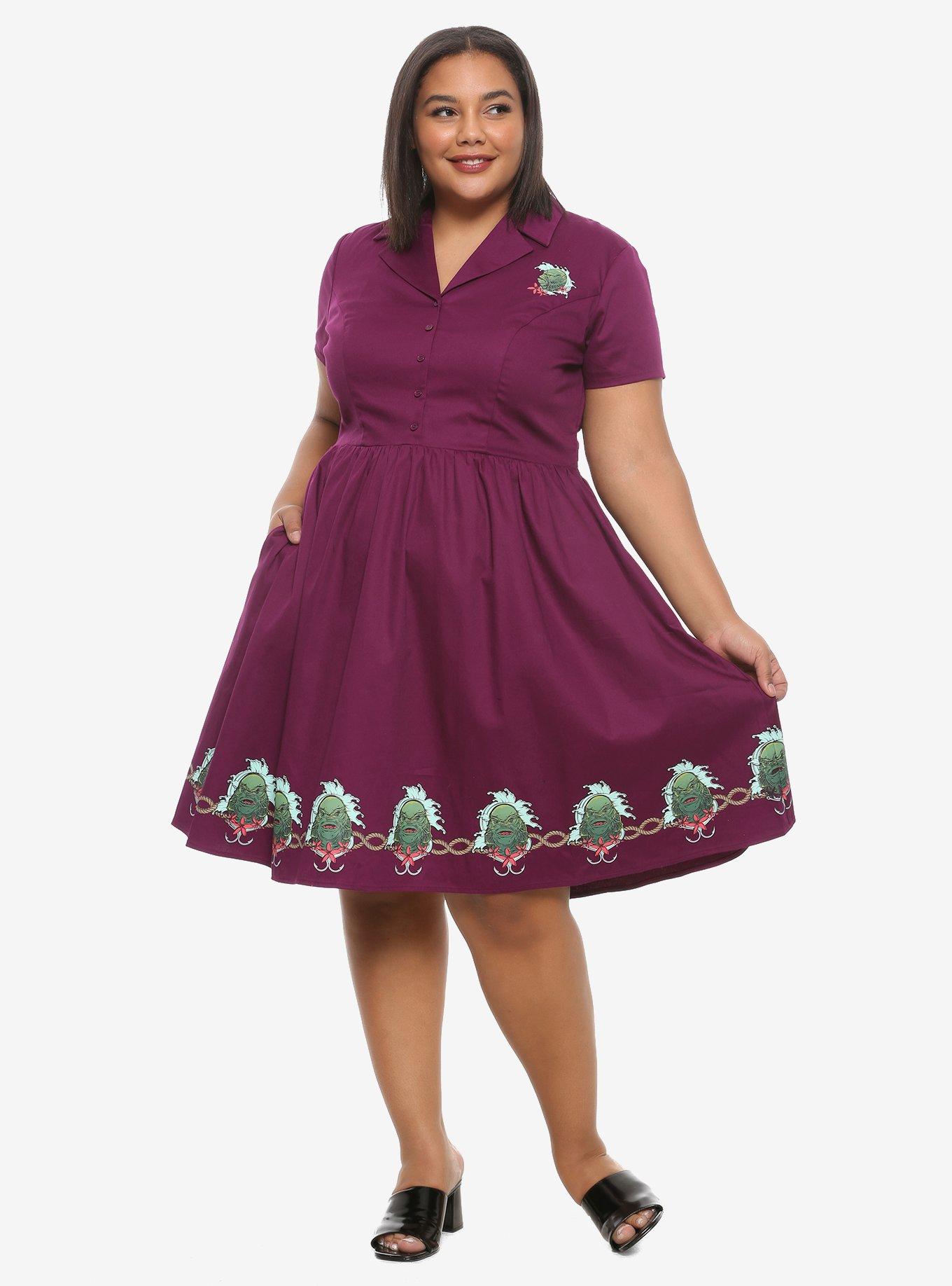 Universal Monsters Creature From The Black Lagoon Retro Dress Plus Size, PURPLE, alternate