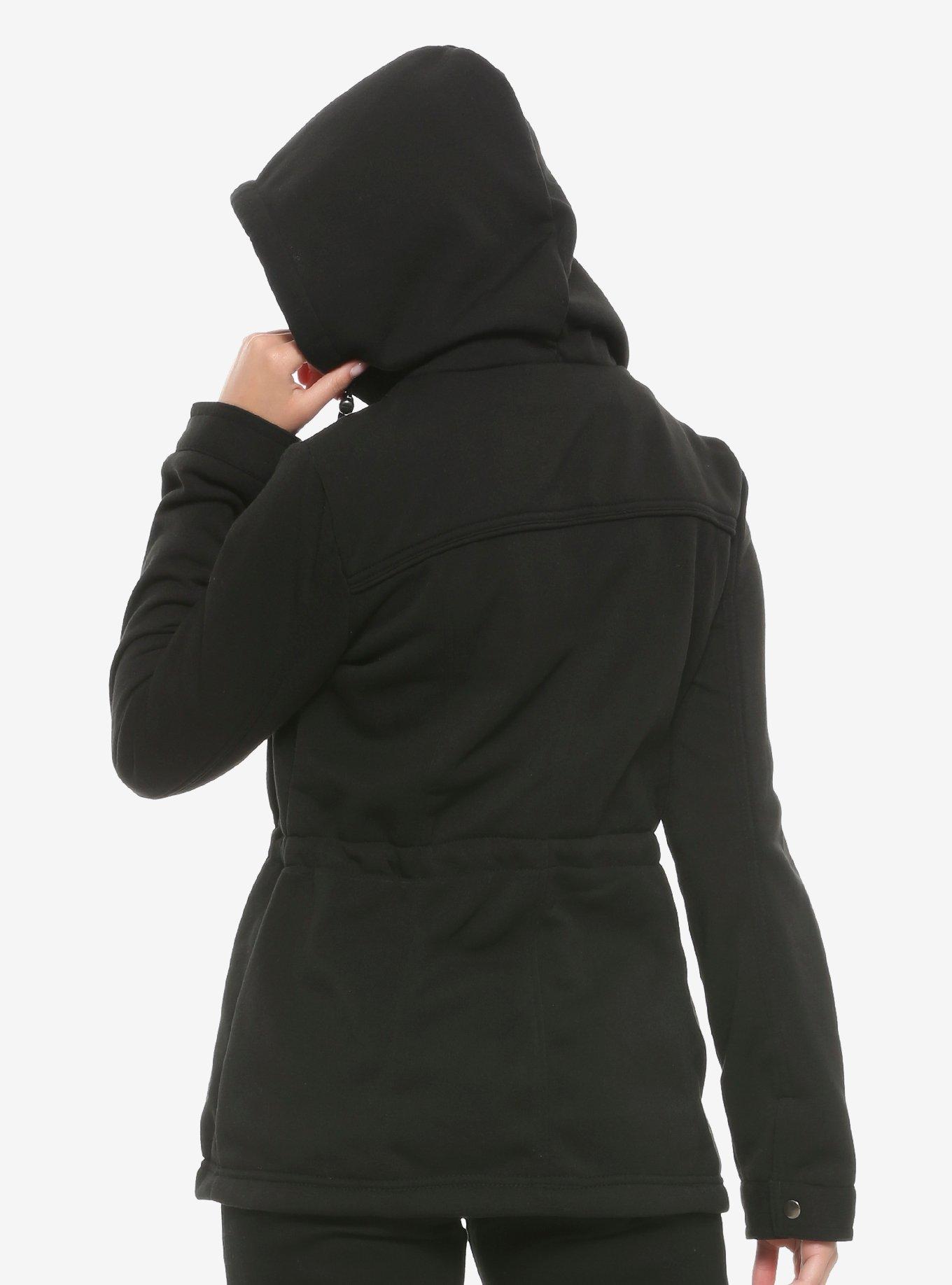 Black Hooded Fleece Girls Jacket, BLACK, alternate
