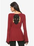 Burgundy Skull Back Bell Sleeve Girls Peplum Top, BLACK, alternate