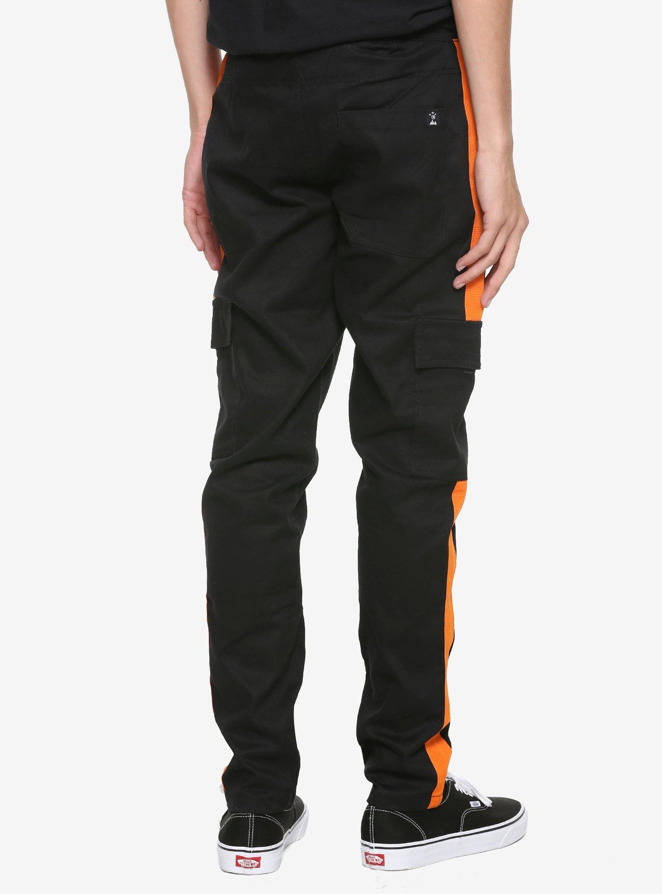 Orange Strip Drawstring Cargo Pants, BLACK, alternate