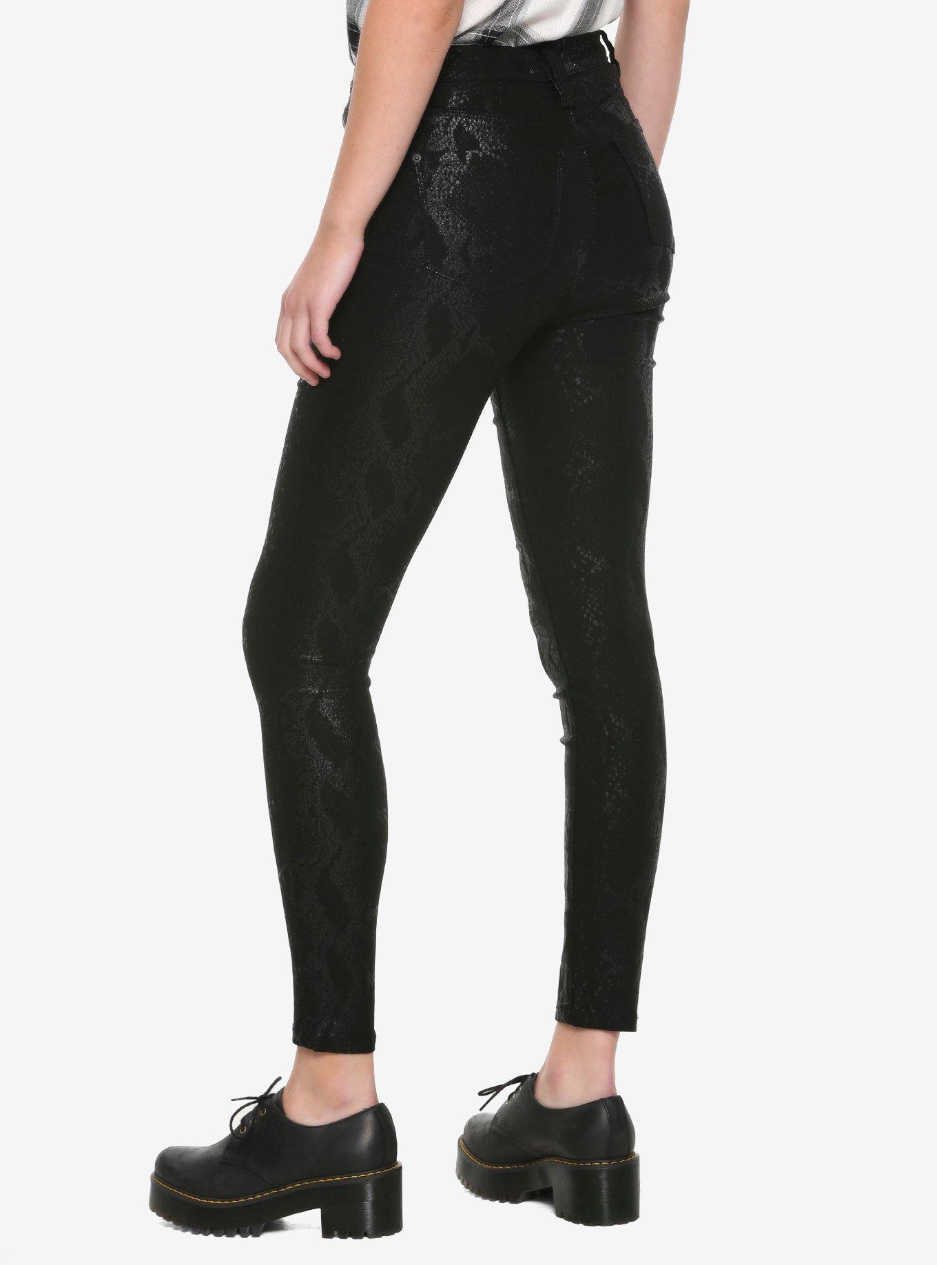Black Snake Print Hi-Rise Skinny Pants, SNAKESKIN-BLACK, alternate