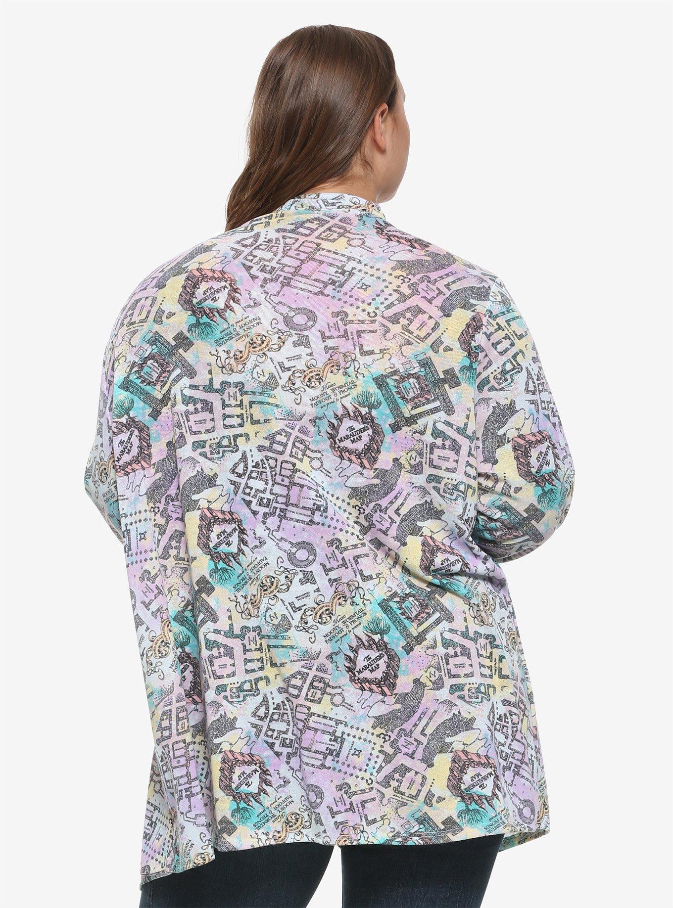 Harry Potter Marauder's Map Watercolor Girls Flyaway Cardigan Plus Size, MULTI, alternate