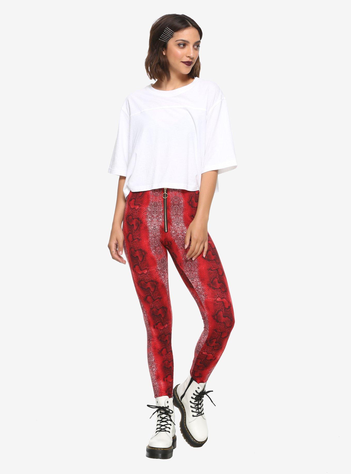 Zip Front Red Snake Print Leggings, ANIMAL, alternate