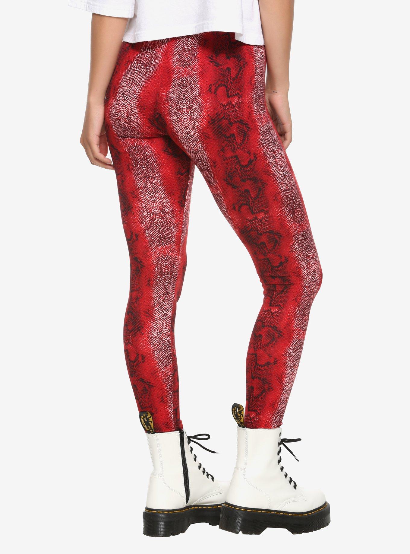 Zip Front Red Snake Print Leggings, ANIMAL, alternate