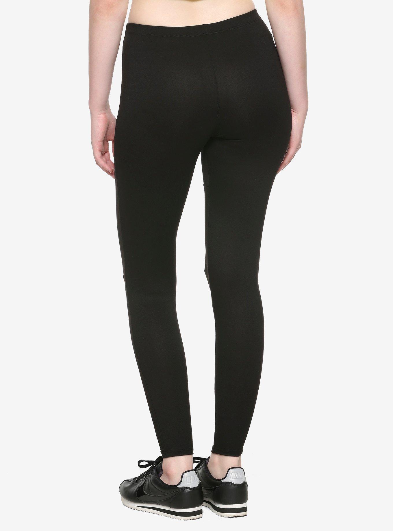 Mesh & Shredded Front Leggings, BLACK, alternate