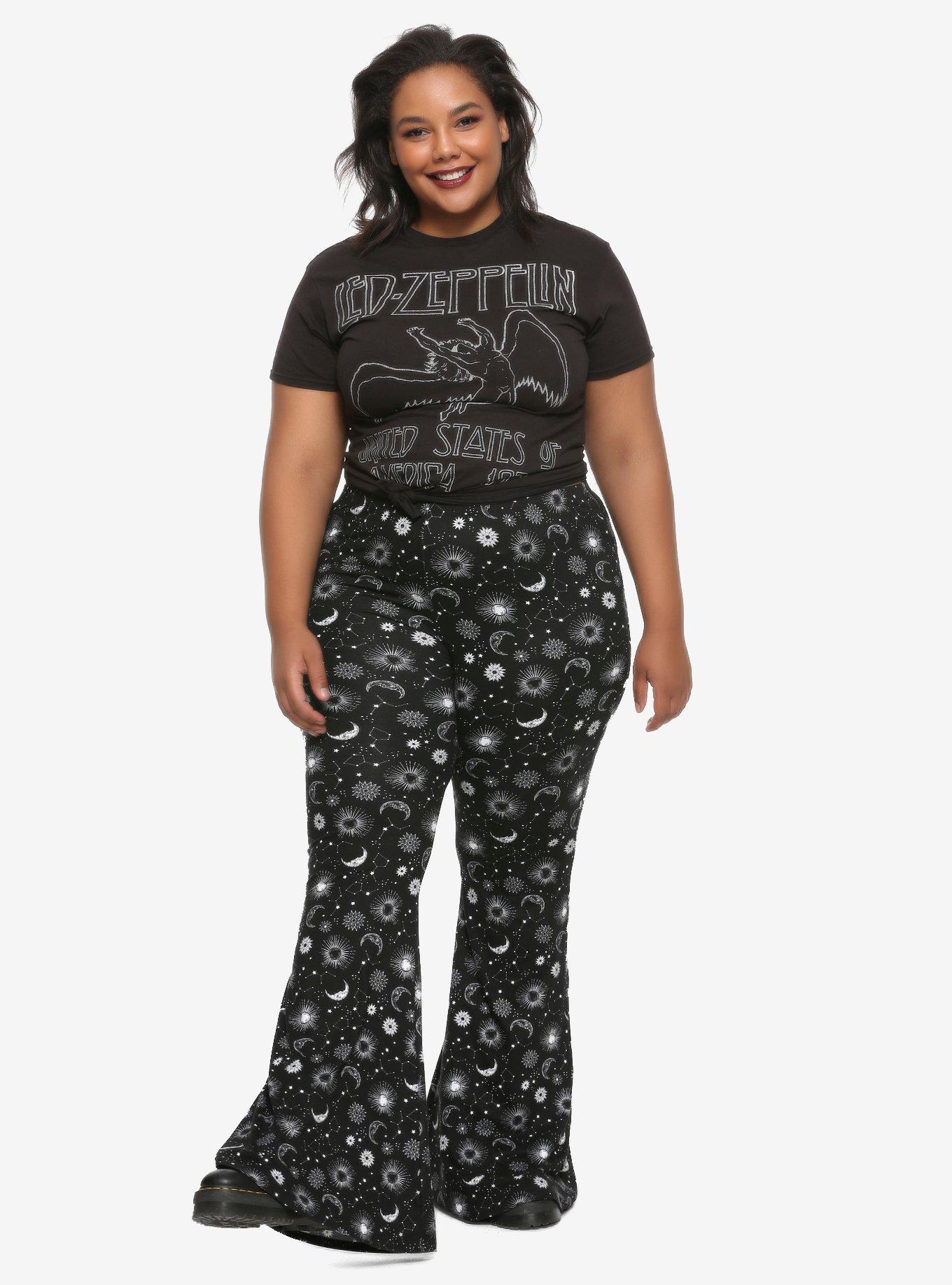 Celestial Print Bell Bottoms Plus Size, BLACK, alternate