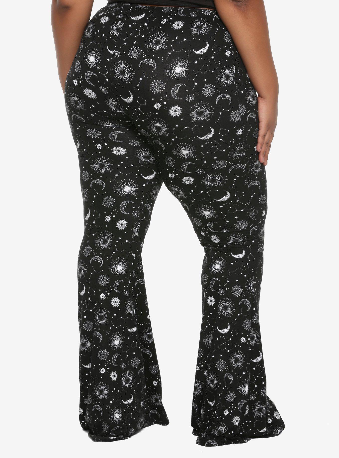 Celestial Print Bell Bottoms Plus Size, BLACK, alternate