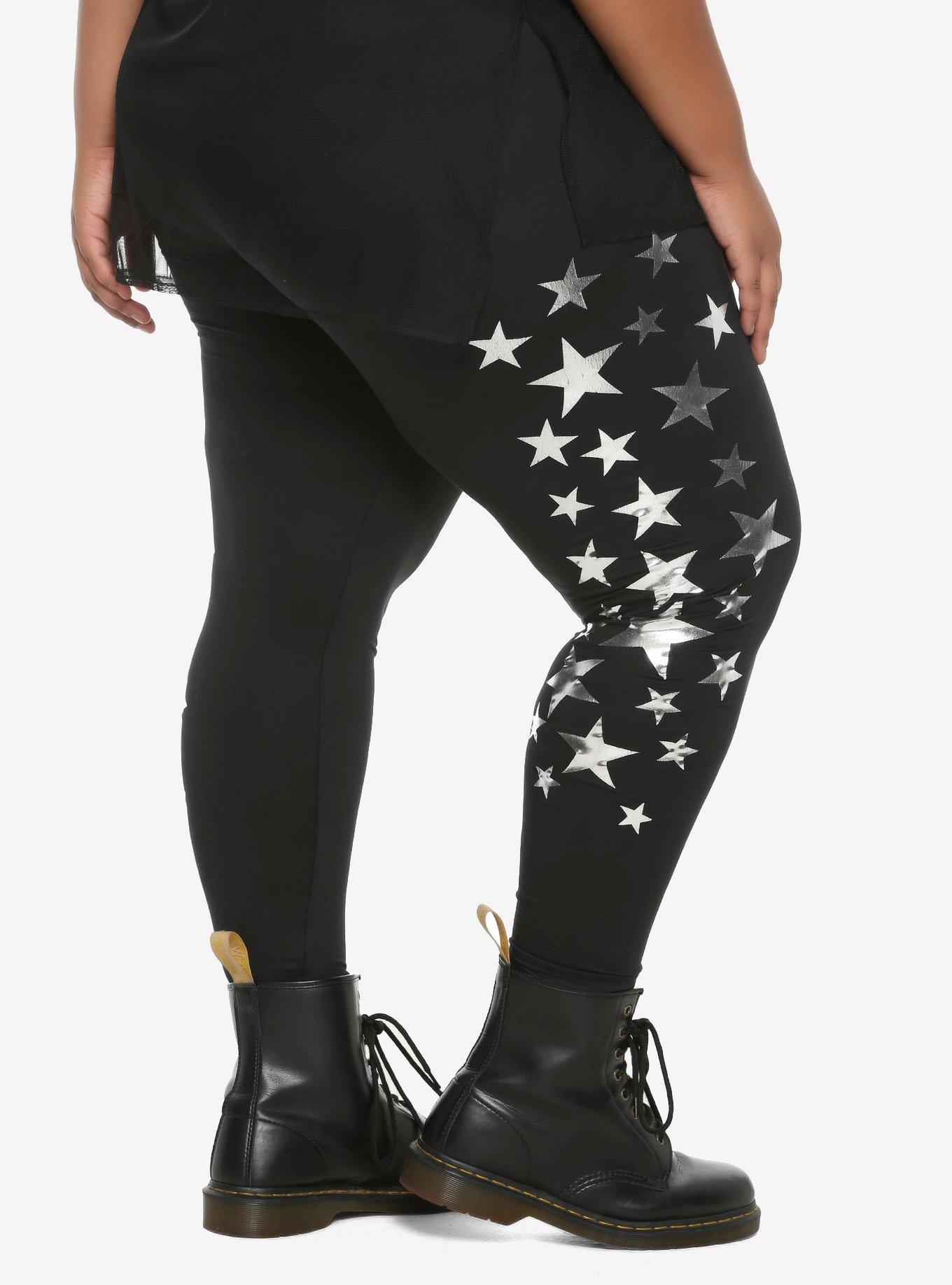 Star Side Leggings Plus Size, BLACK, alternate