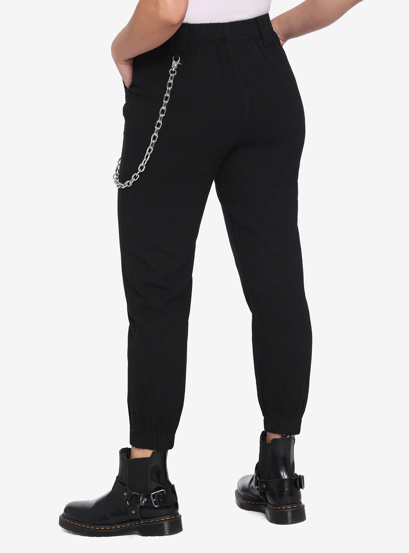 Black Denim Chain Jogger Pants