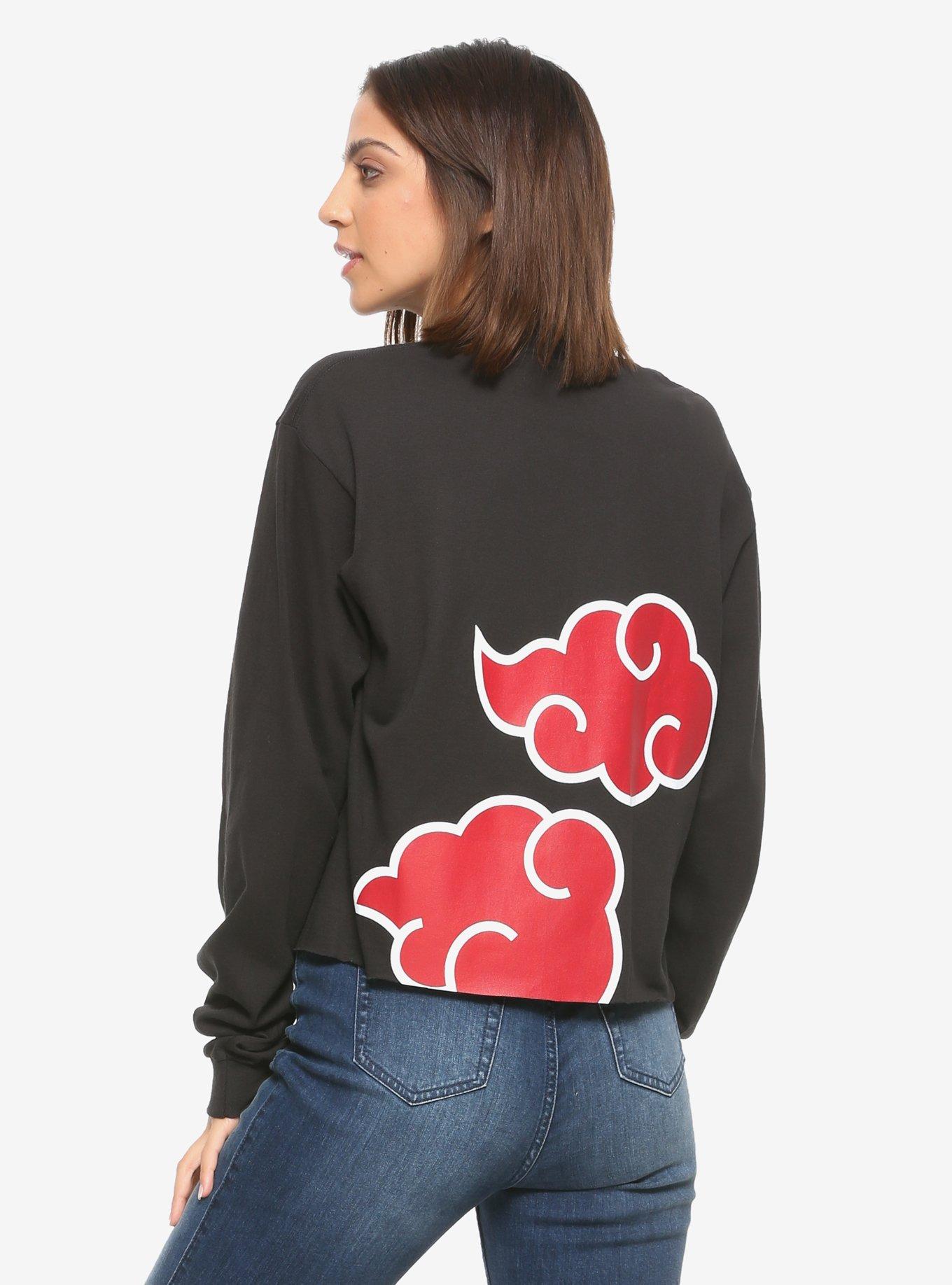 Naruto Shippuden Akatsuki Clouds Girls Long-Sleeve Crop T-Shirt, RED, alternate