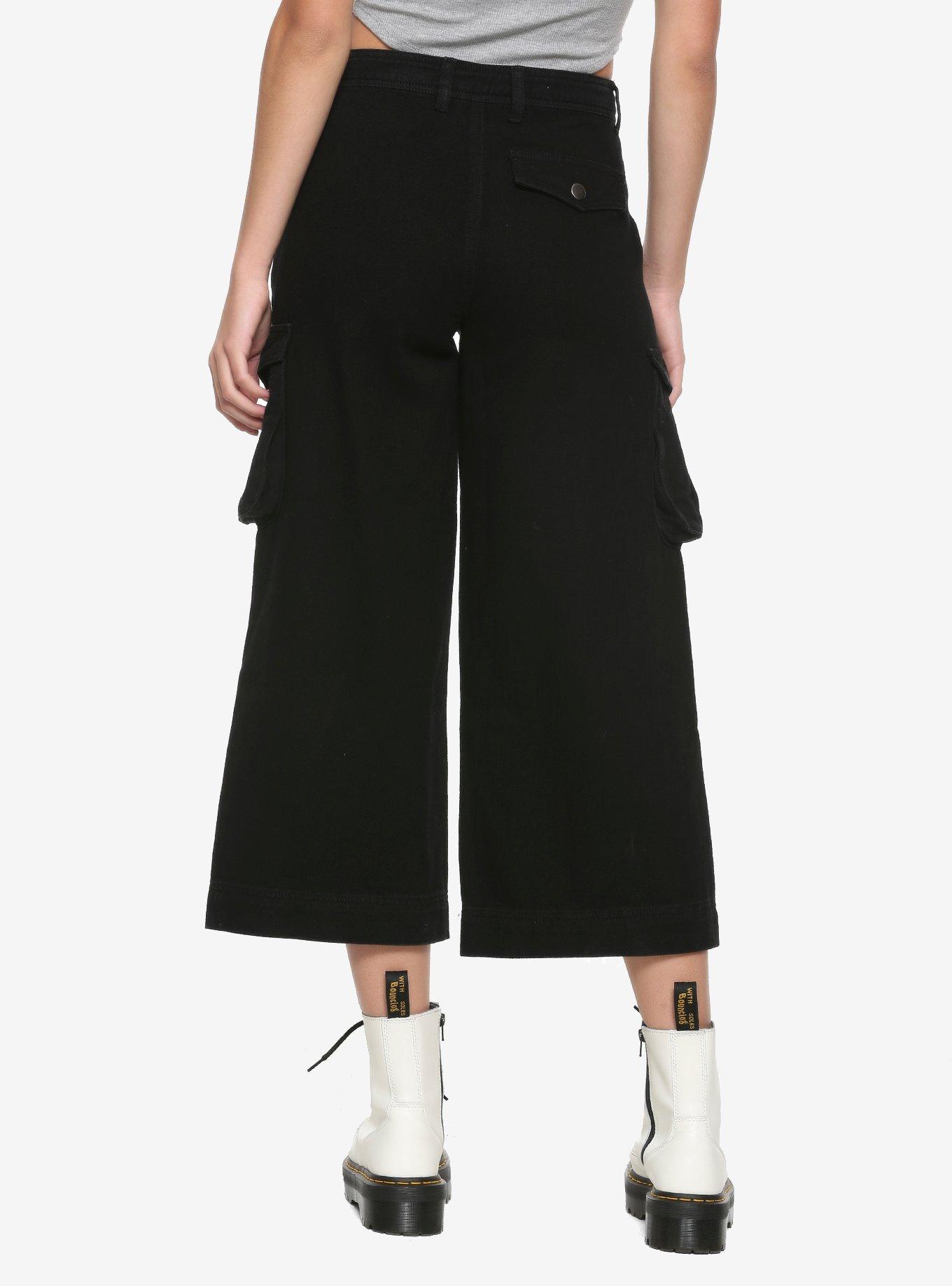 Cargo Pocket Wide Leg Crop Pants, BLACK, alternate