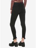 Black Lace-Up Front Distressed Skinny Jeans, BLACK, alternate