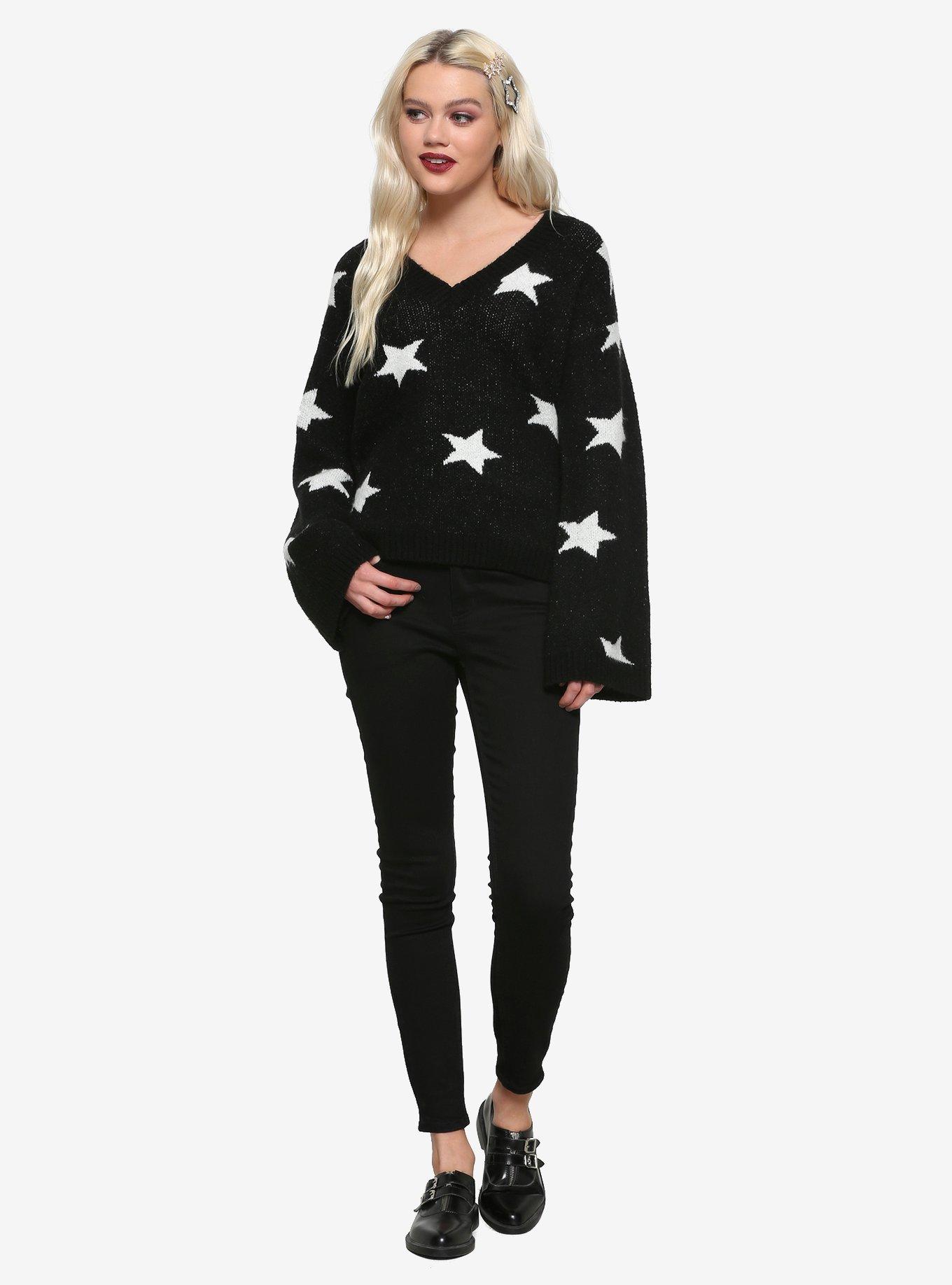 Black & White Star Girls Sweater, WHITE, alternate