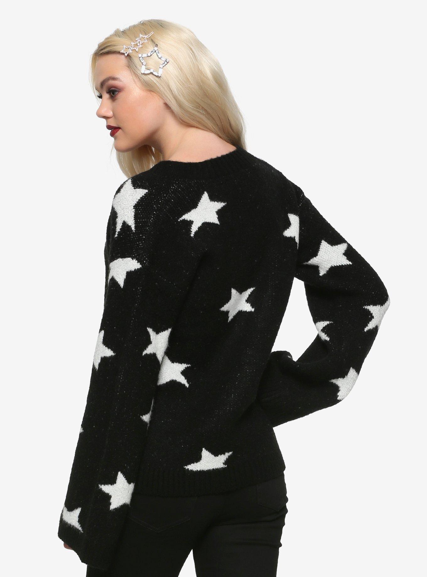 Black & White Star Girls Sweater, WHITE, alternate