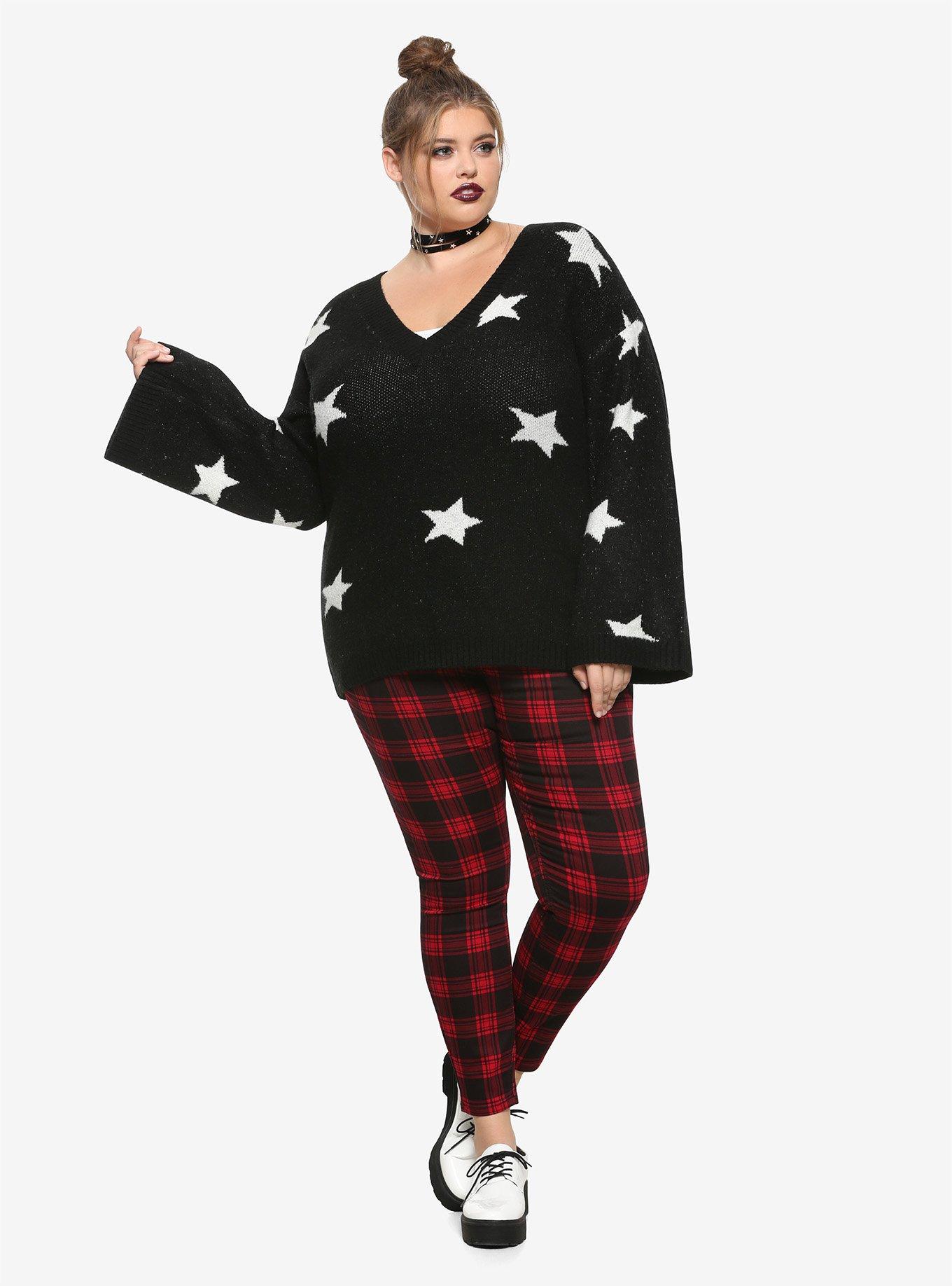 Black & White Star Girls Sweater Plus Size, WHITE, alternate